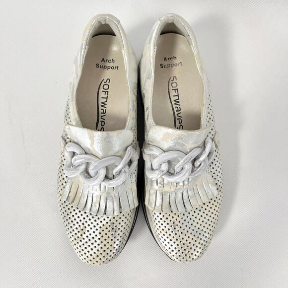 Softwaves Platform Cadie Loafer Sneaker Ice White Silver 36.5 US 6 Chain Kiltie - Picture 4 of 9